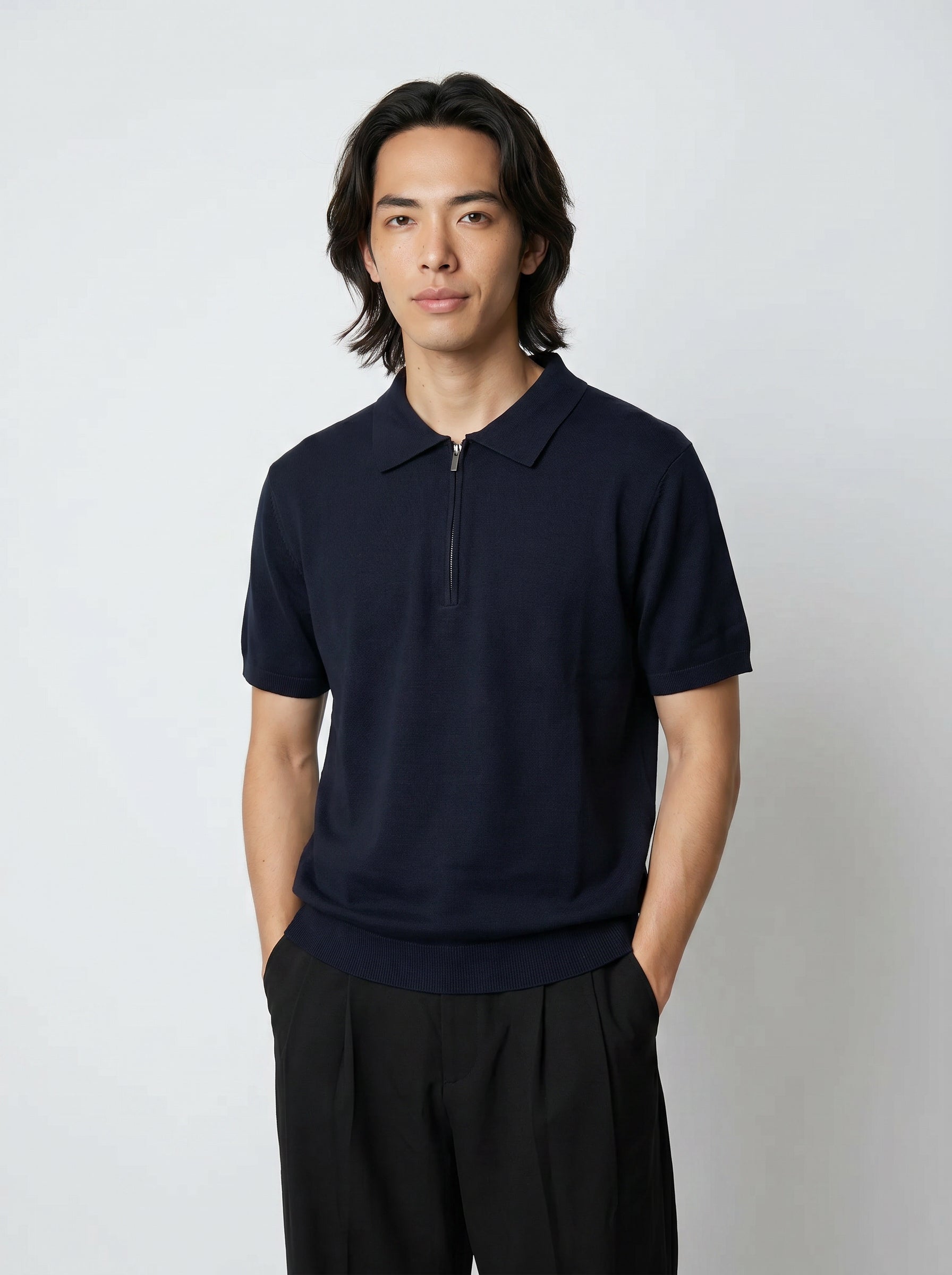 深藍色拉鍊Polo